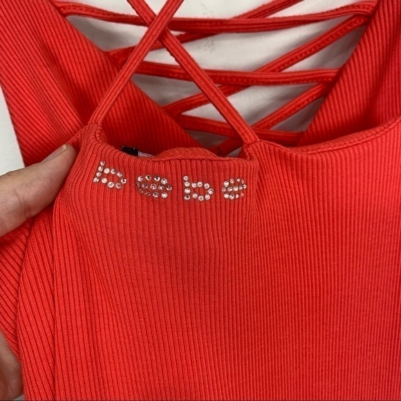 Bebe Bodycon Ribbed Knit Coral Pink Mini Dress Size Small - Picture 9 of 13